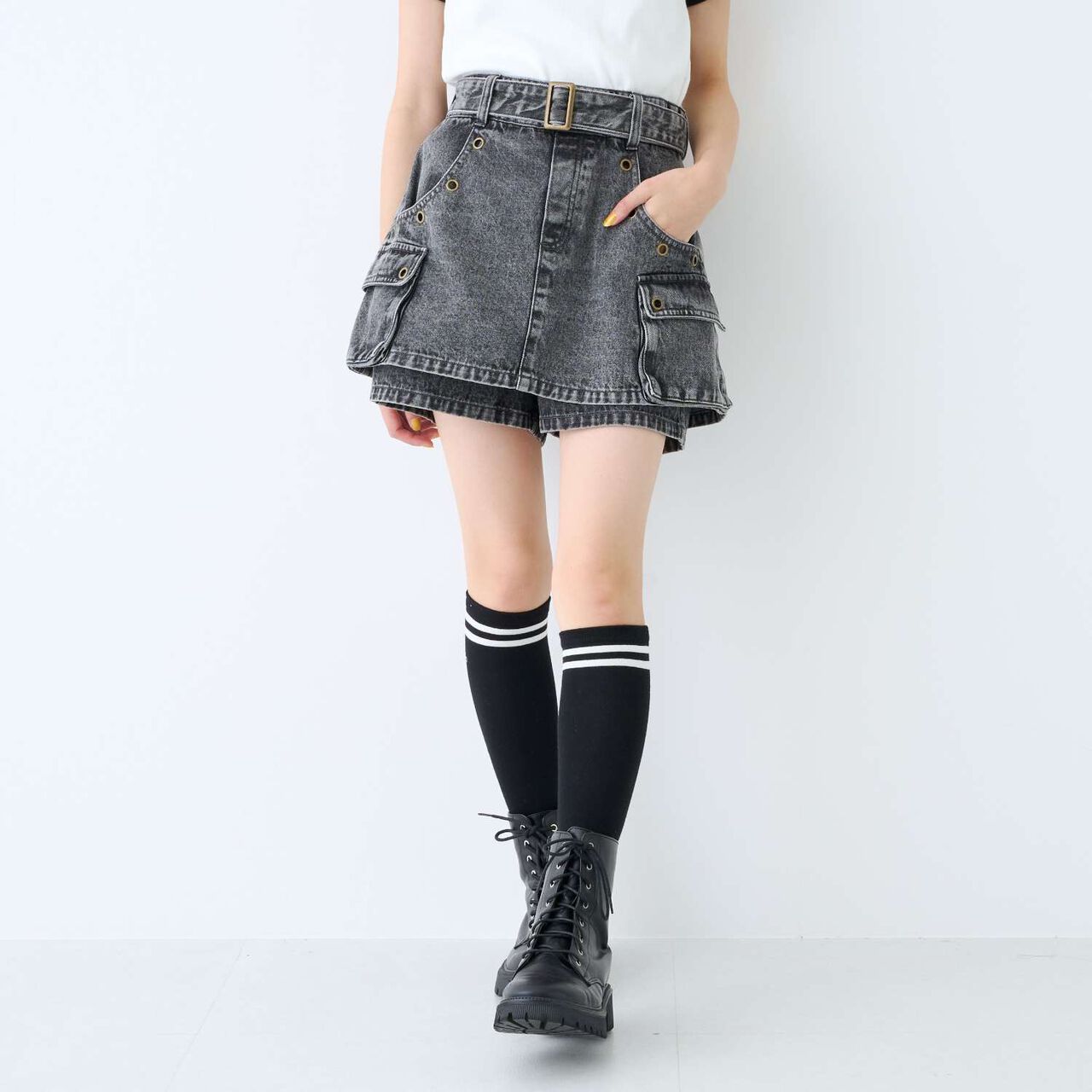 [LTXC] Eyelet A-Line Cargo Skirt,Gray, large image number 7