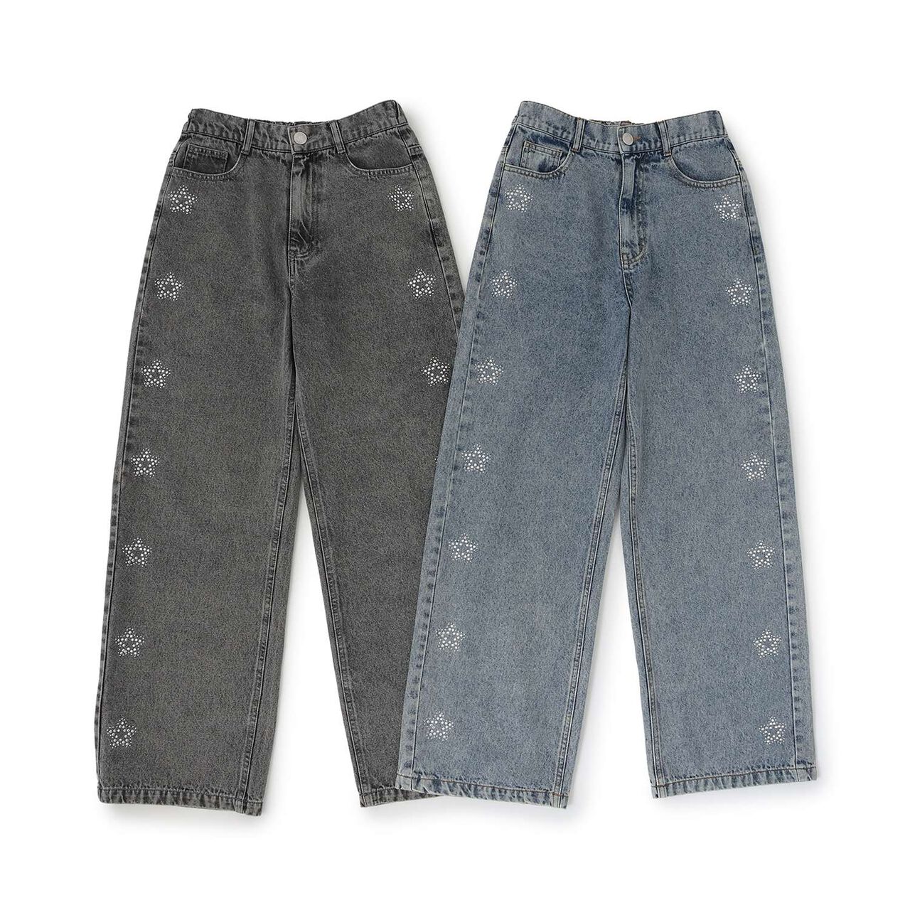 Sparkling Motif Wide Denim Pants,Navy, large image number 1