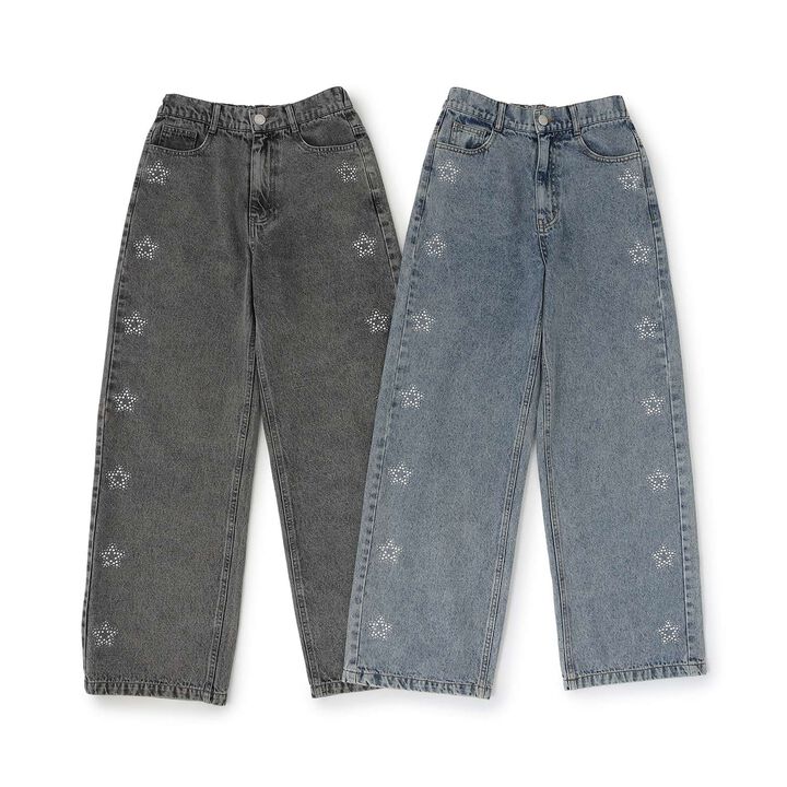 Sparkling Motif Wide Denim Pants,Navy, medium image number 1