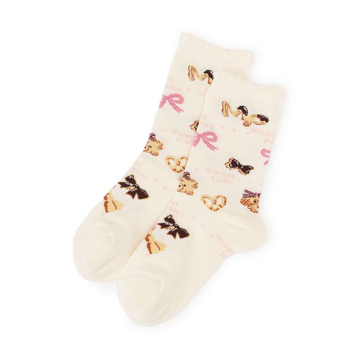 Cafe Pattern Crew Socks,, medium