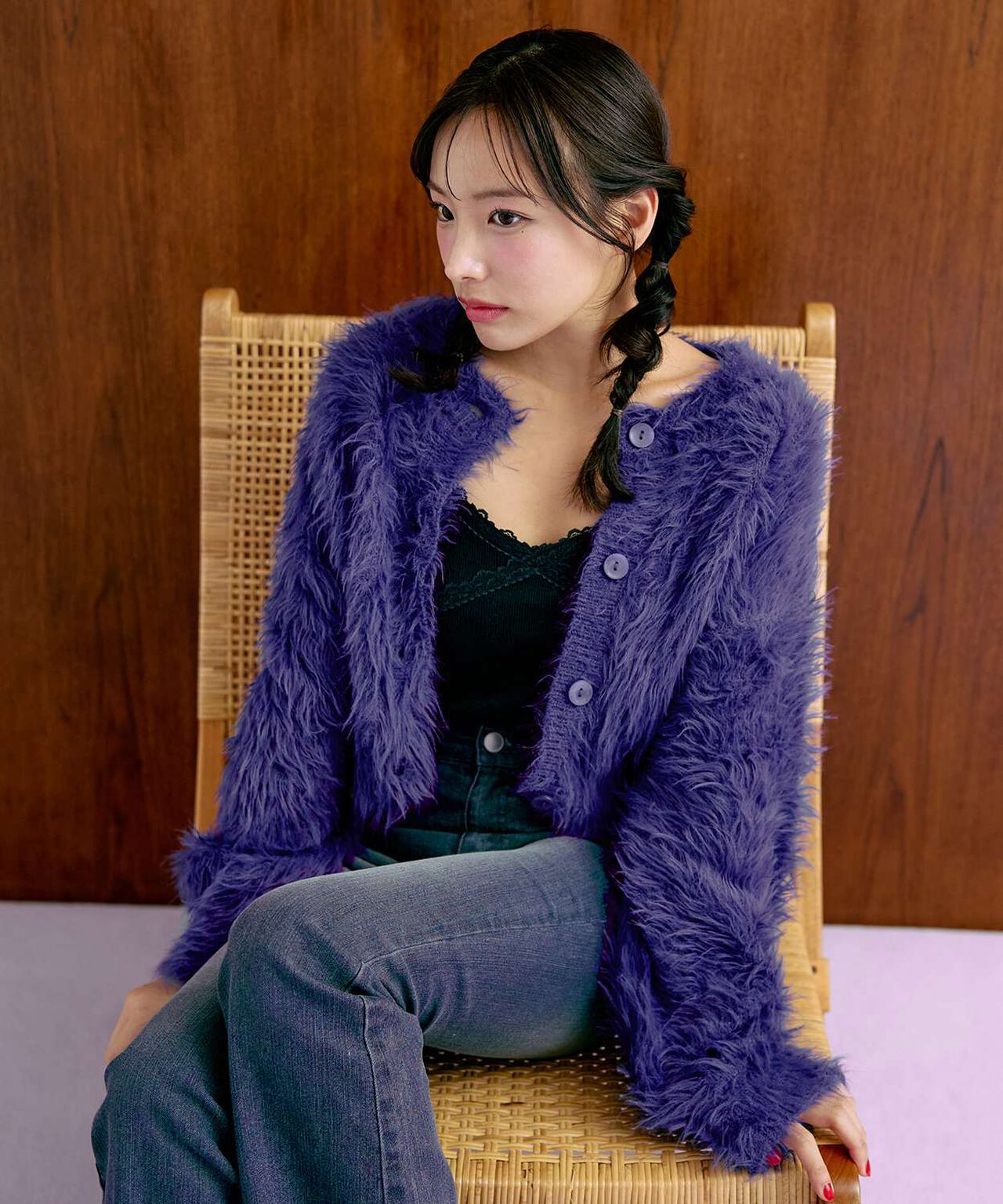 Shaggy Short Cardigan,Purple, large image number 0