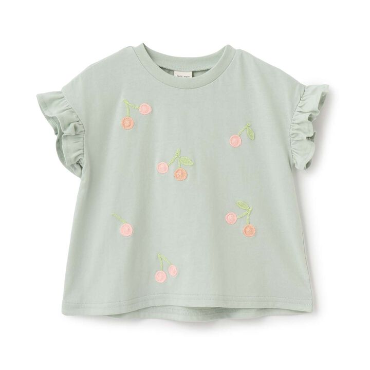 [Cool Touch] Embroidered Sleeve Frill Short-Sleeve T-Shirt,Light green, medium image number 0