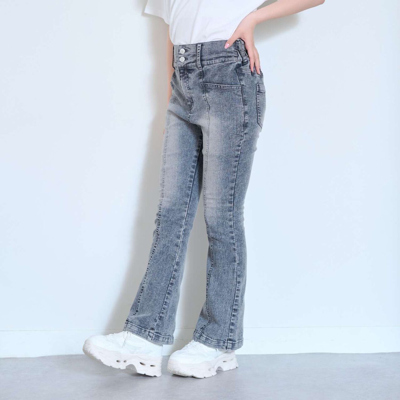 [Stretch] Stylish Flare Denim Pants,Sax blue, large image number 11
