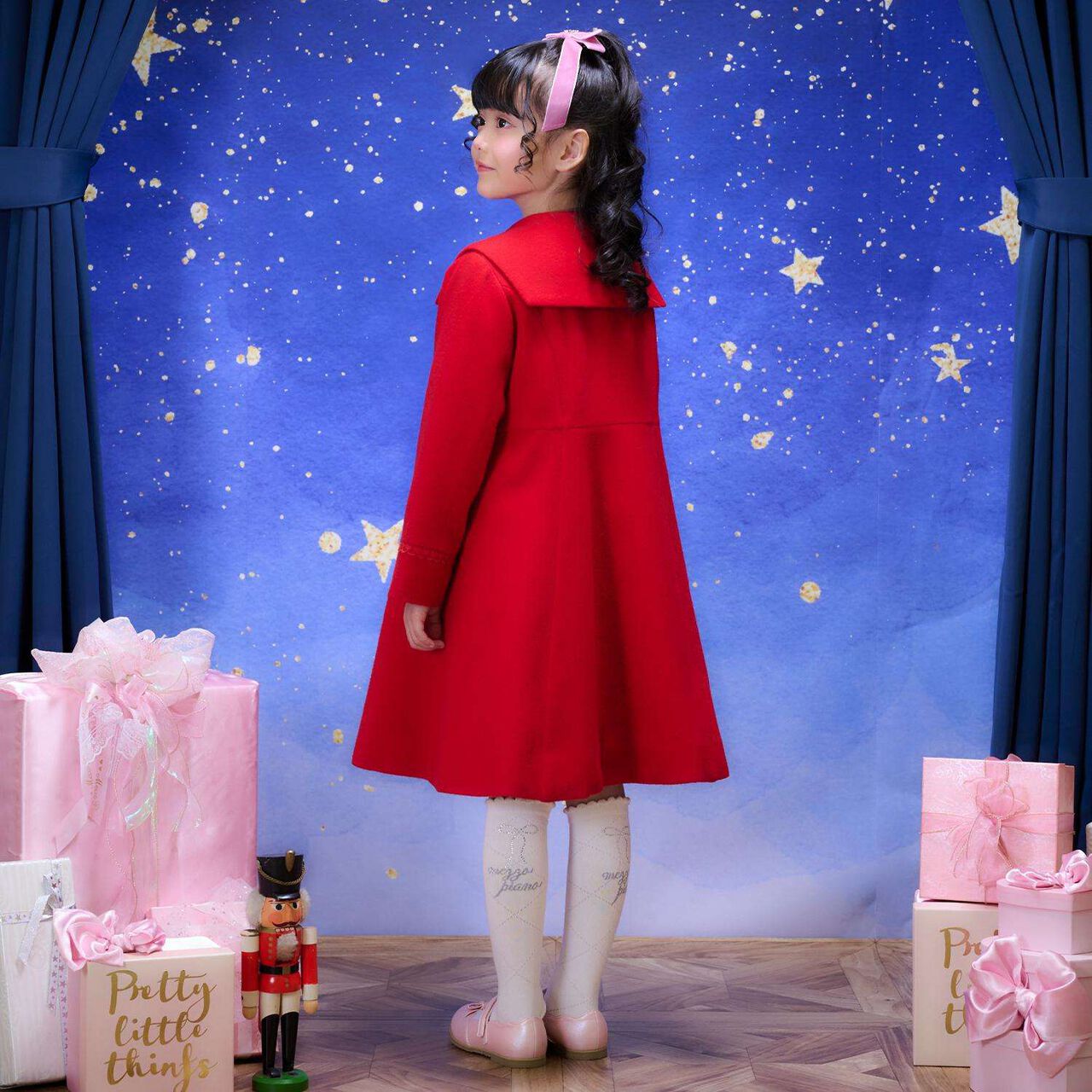 Ribbon Color Wool Coat,Sax blue, large image number 14