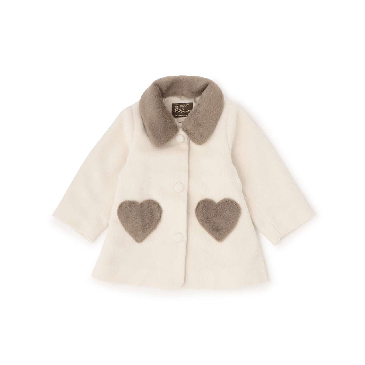 Faux Fur Collar Heart Pocket Coat,Gray, large image number 2