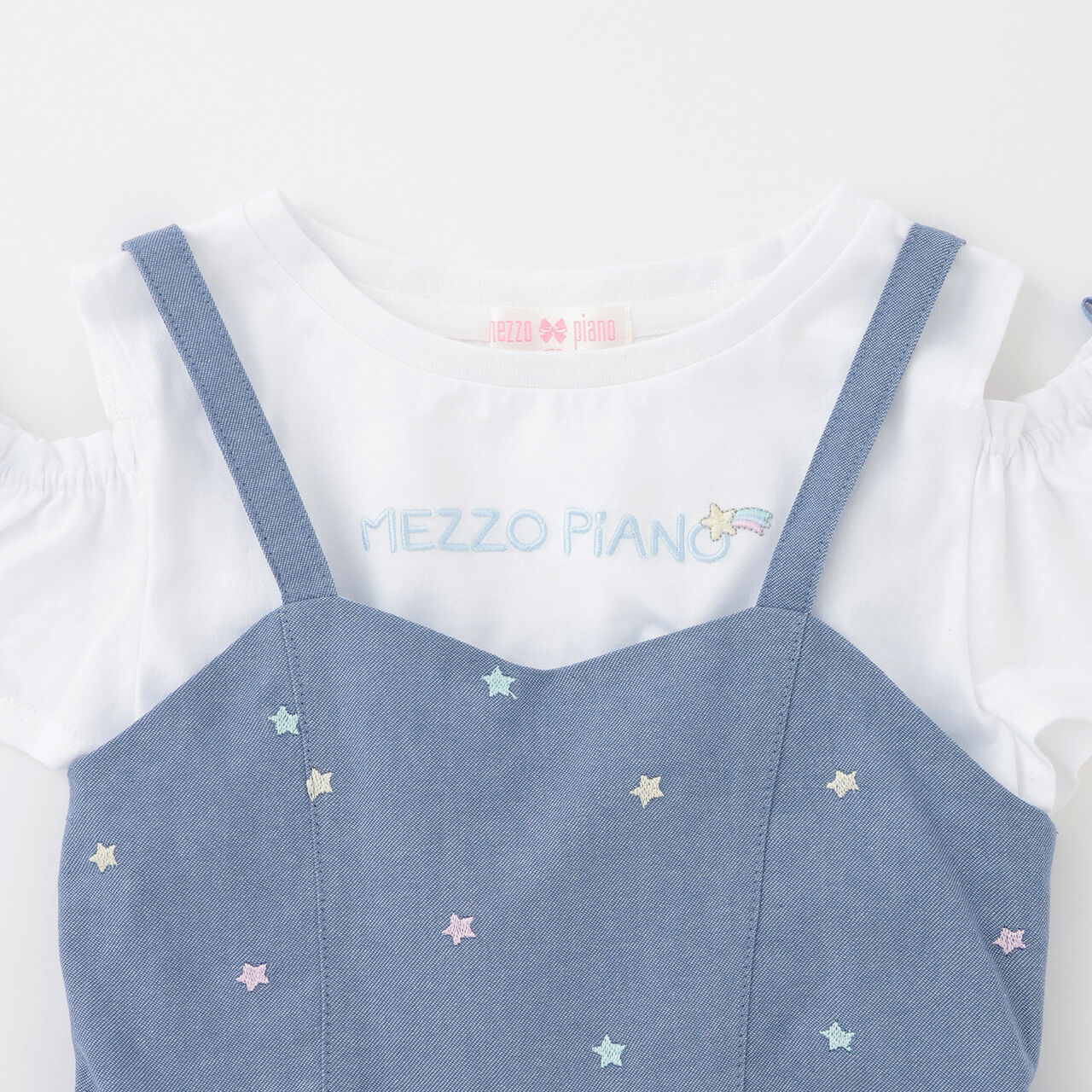 Shoulder Opening Short Sleeve T-Shirt & Star Camisole Dress Set,Sax blue, large image number 3