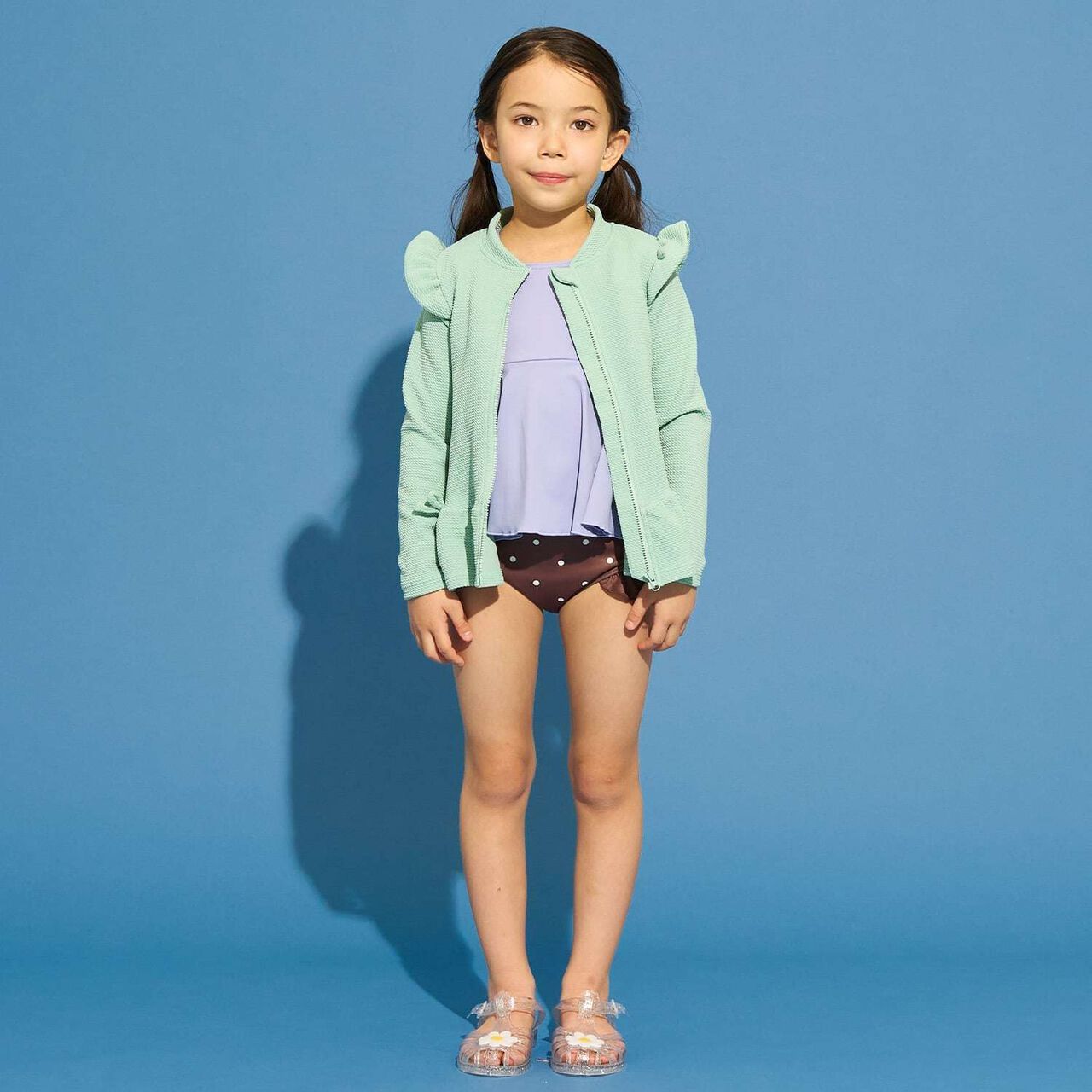 [SWIM] [UV Cut] Hem Frill Full Zip Rash Guard,Lavender, large image number 16