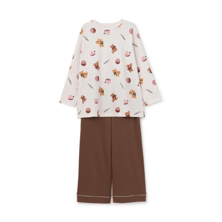 [Shea Butter] Sweets Bear Pattern Room Wear Set,Ivory, medium image number 4