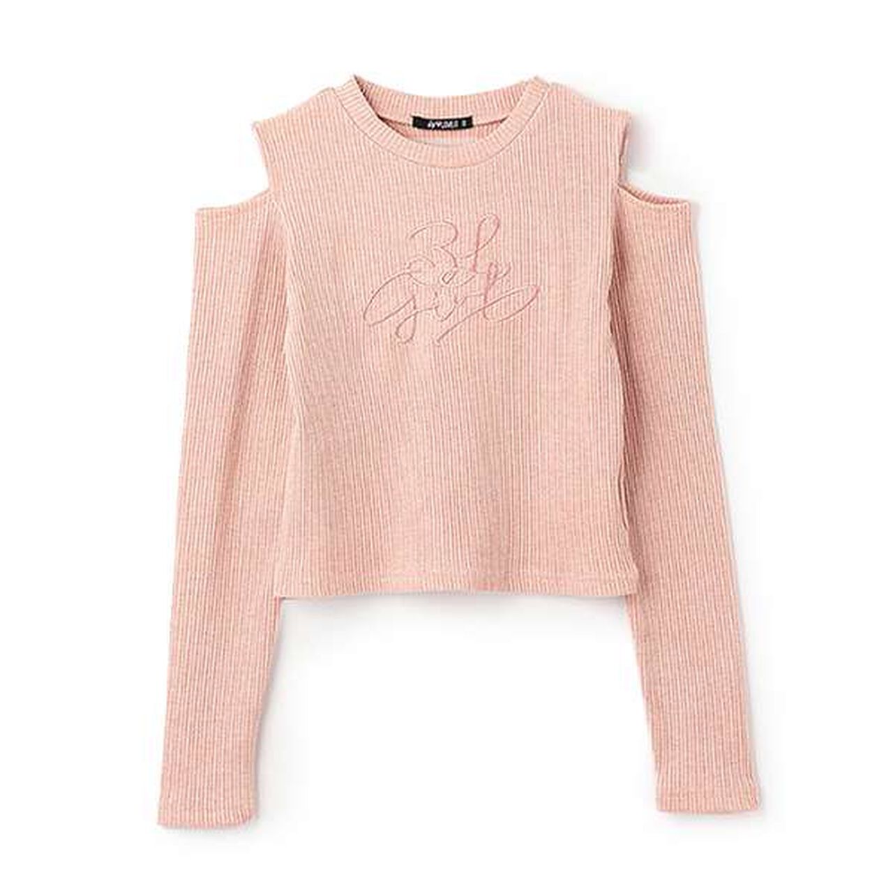 Ribbed Long-Sleeve T-Shirt with Shoulder Slits,Pink, large image number 6
