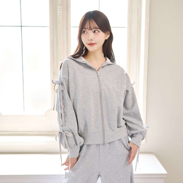 Lace-Up Stone Wash Loose Hoodie,, medium