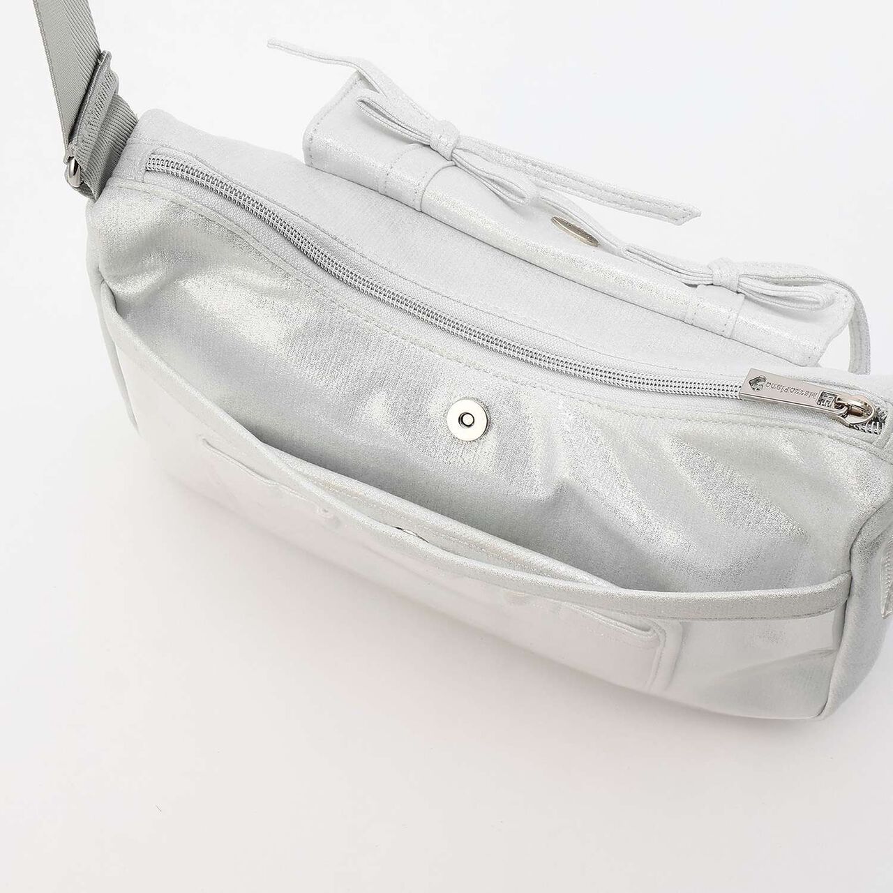 Sparkling Ribbon Flap Shoulder Bag with Pouch,Silver, large image number 9
