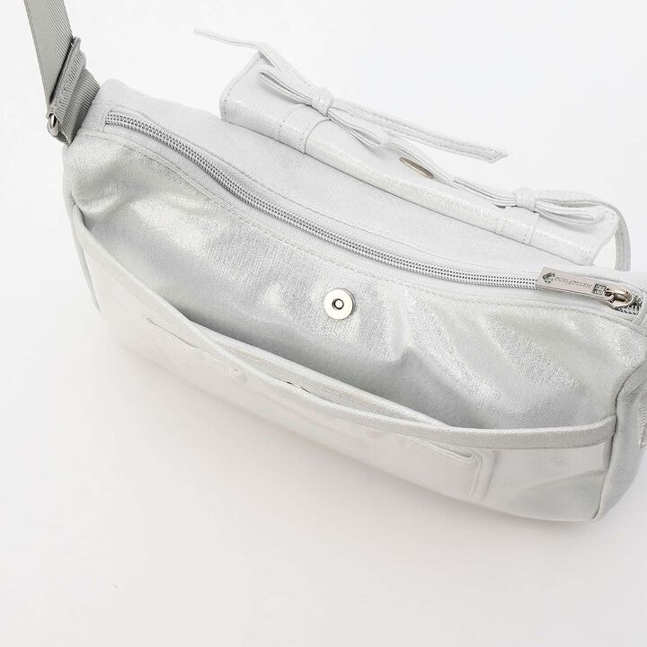 Sparkling Ribbon Flap Shoulder Bag with Pouch,Silver, medium image number 9