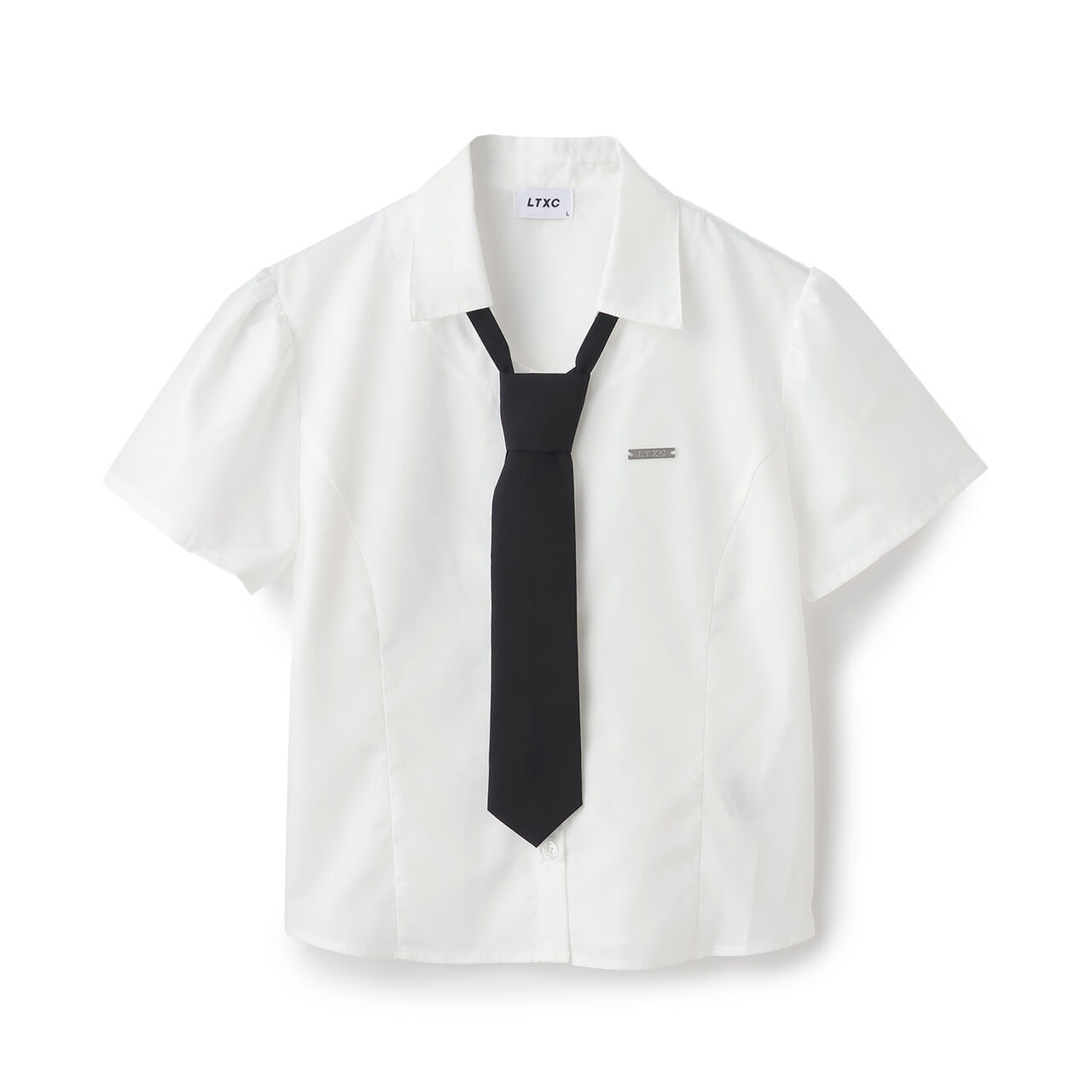 [LTXC] Stylish Short-Sleeve Shirt with Trendy Tie,Off white, large image number 15