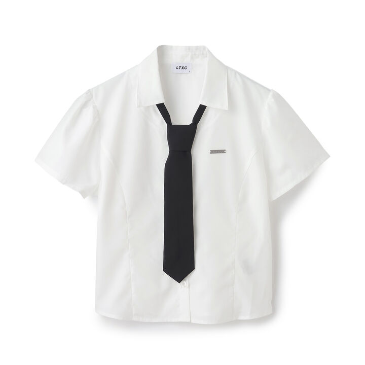 [LTXC] Stylish Short-Sleeve Shirt with Trendy Tie,Off white, medium image number 15