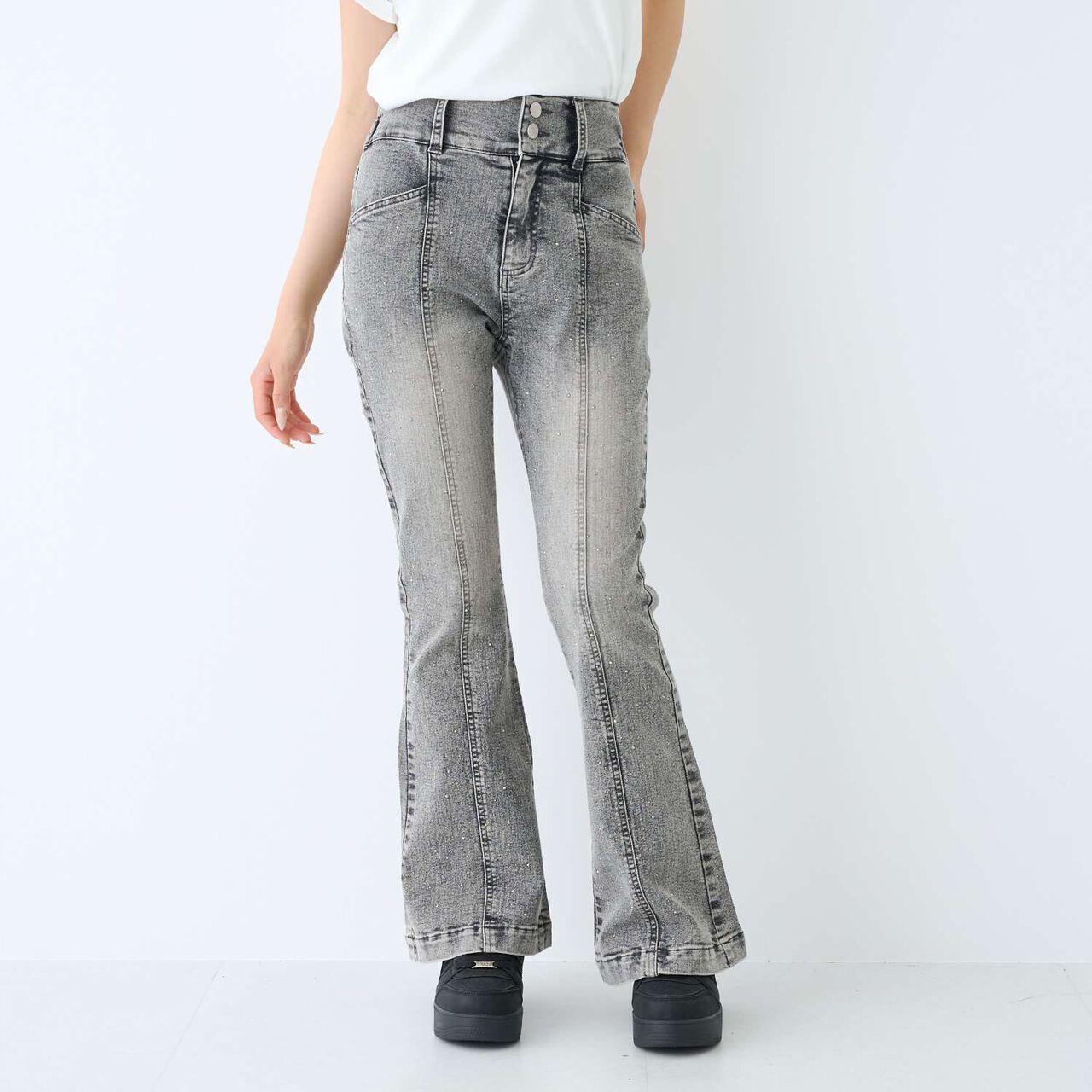 [Stretch] Sparkling Flare Denim Pants,Blue, large image number 4
