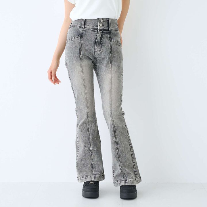 [Stretch] Sparkling Flare Denim Pants,Blue, medium image number 4