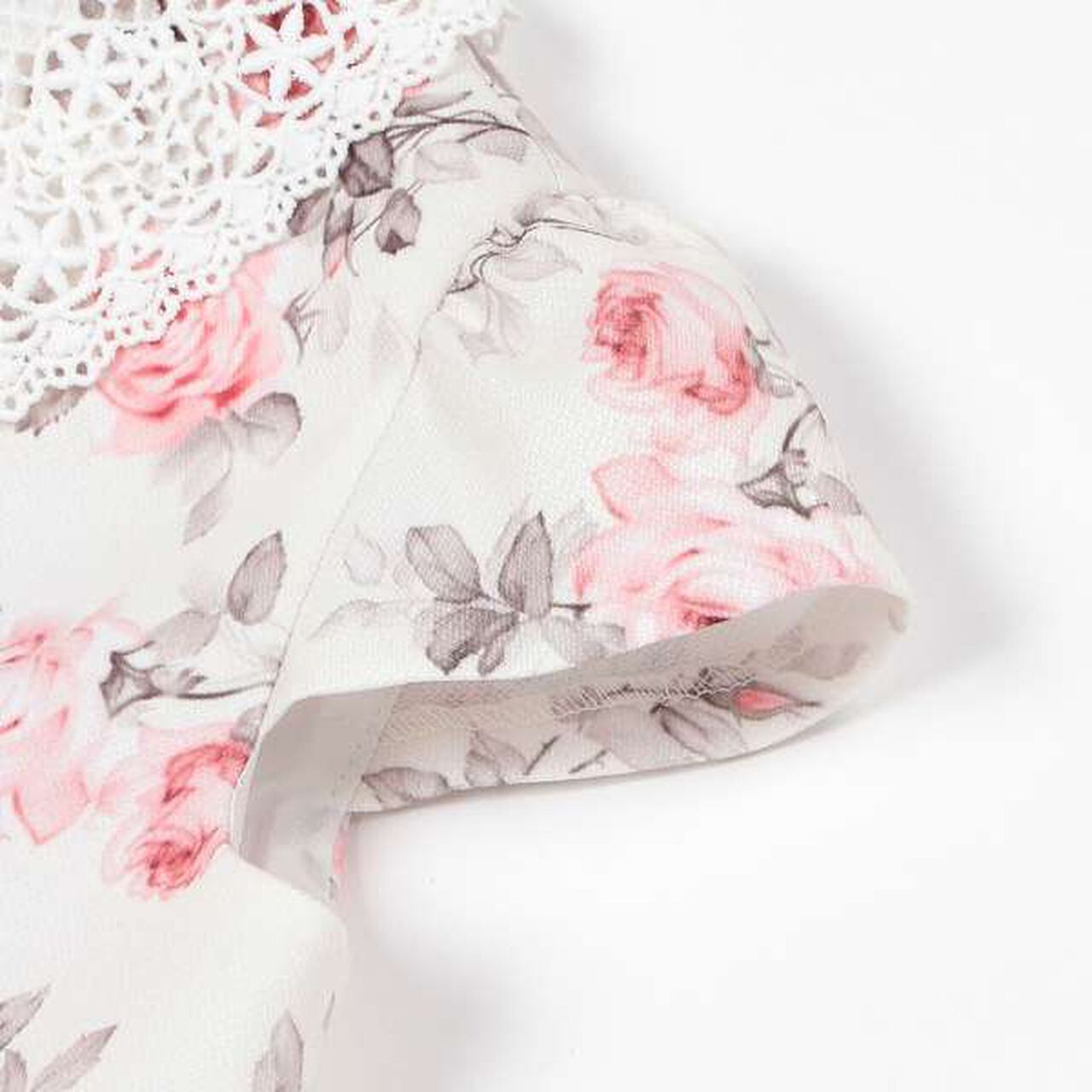 Lace Collar Floral Dress & Jacket Set,Pearl white, large image number 2