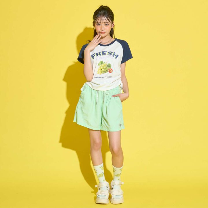 [GOKUGOKU] Multi-Function Shirred Crop Raglan Short-Sleeve T-Shirt,Orange, medium image number 15