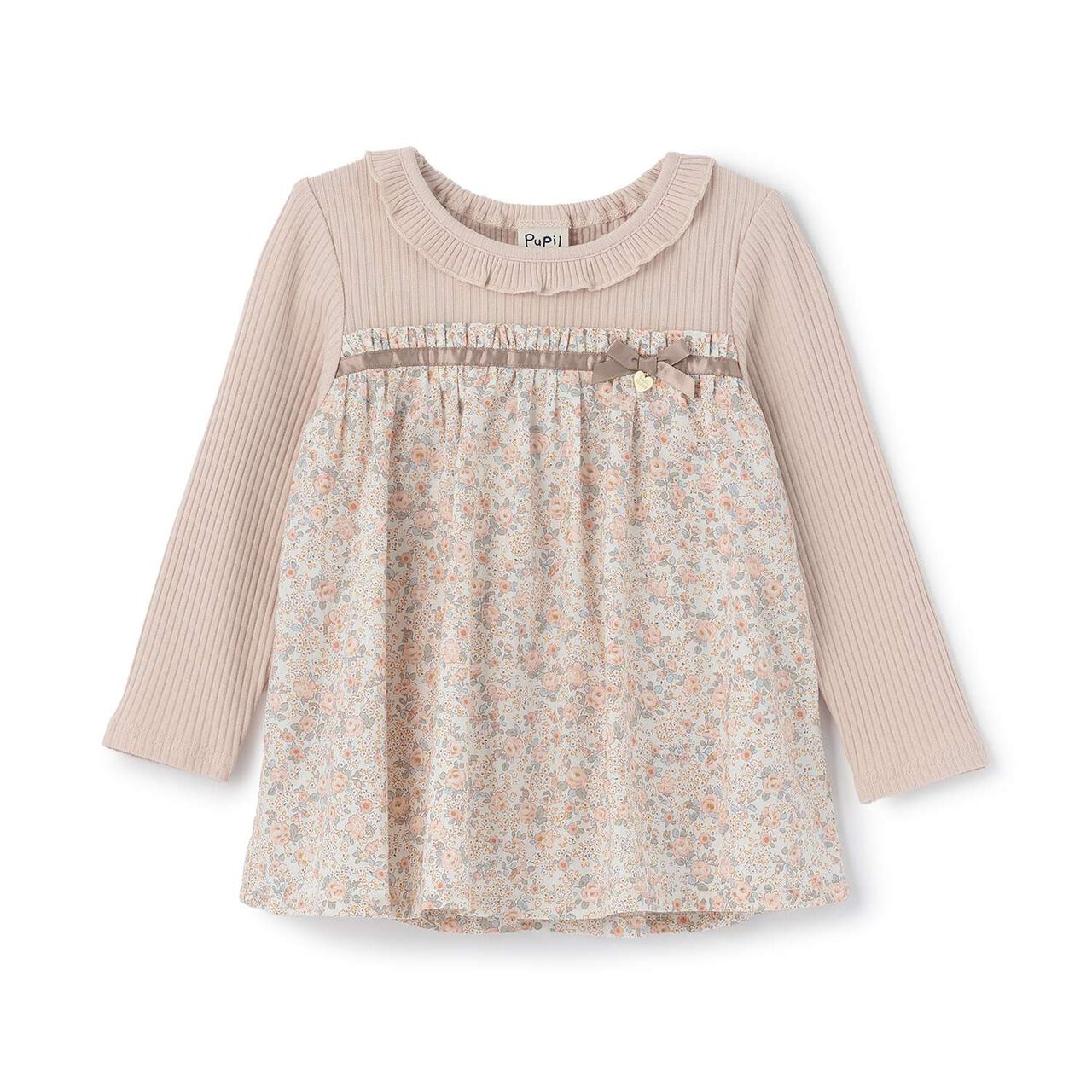 [Airy Silhouette] Floral Pattern Docked Collar Frill Tunic,Light beige, large image number 7