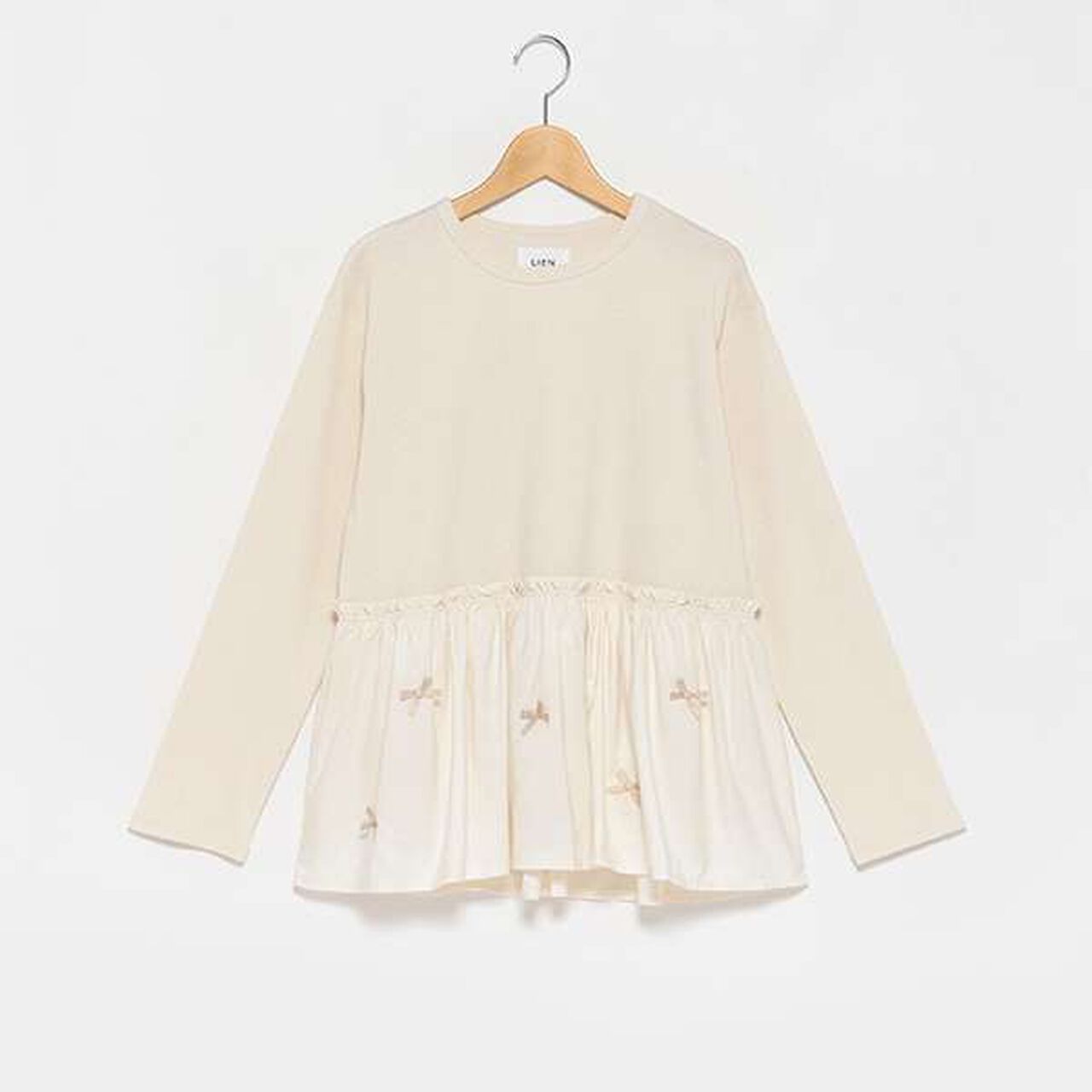 [Link] Ribbon Peplum Long T-Shirt,Ivory, large image number 0