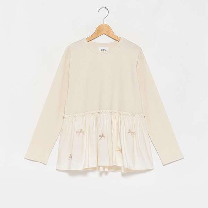 [Link] Ribbon Peplum Long T-Shirt,Ivory, medium image number 0