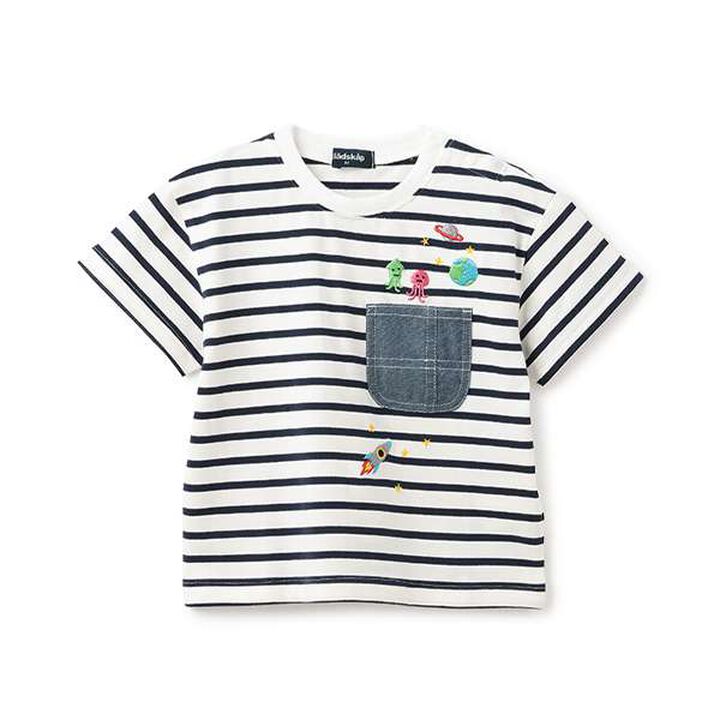 Alien Stripe Short Sleeve T-Shirt from Pocket,Off white, medium image number 0