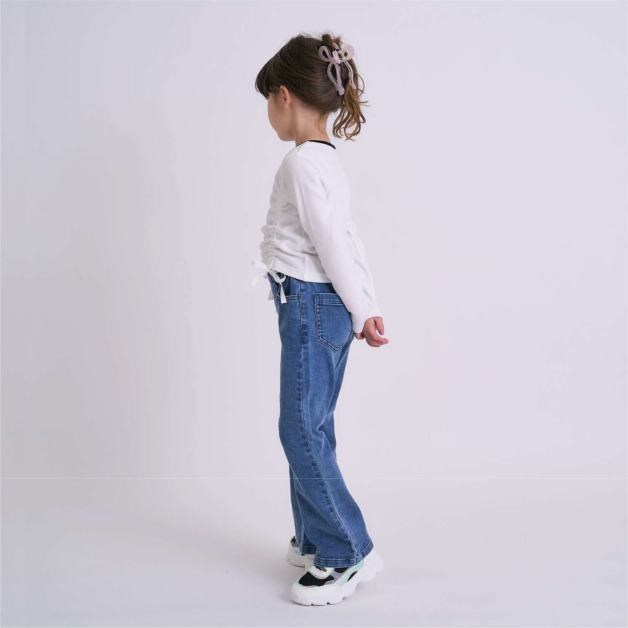 Stretch Denim Flared Pants,Blue, large image number 2
