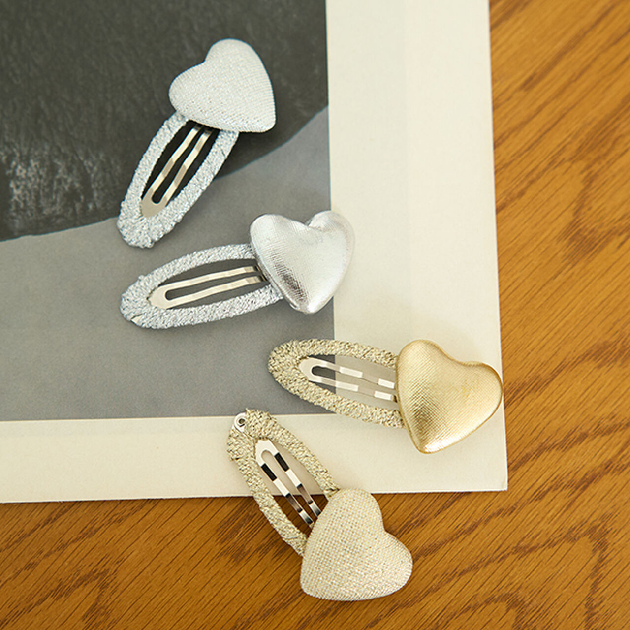 Sparkling Heart Hair Clip 2-Piece Set,Gold, large image number 7