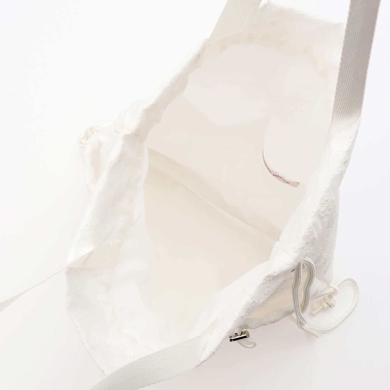 A4-Compatible Ribbon Pattern Lace Knapsack,Off white, large image number 6