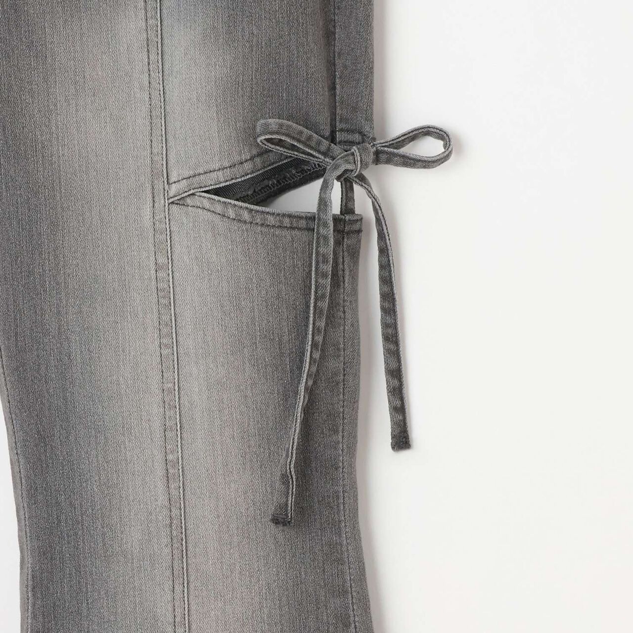 Stretch Slit Ribbon Flare Denim Pants,Gray, large image number 10