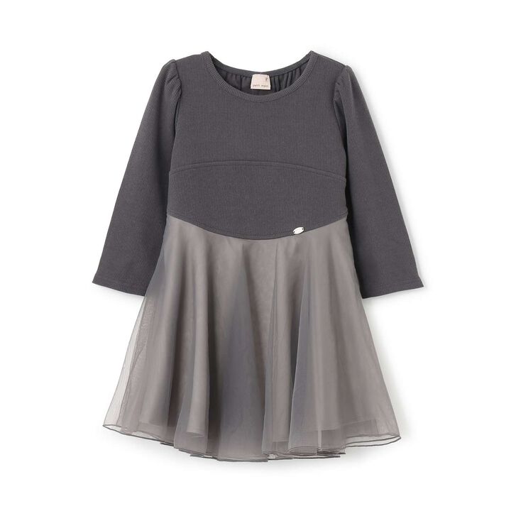 [Link] Flare Tulle One-Piece Dress,Charcoal gray, medium image number 0