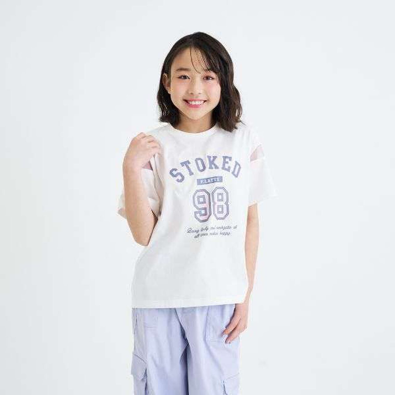 Tulle Sleeve Color Block Numbered Short Sleeve T-Shirt,Emerald green, large image number 14