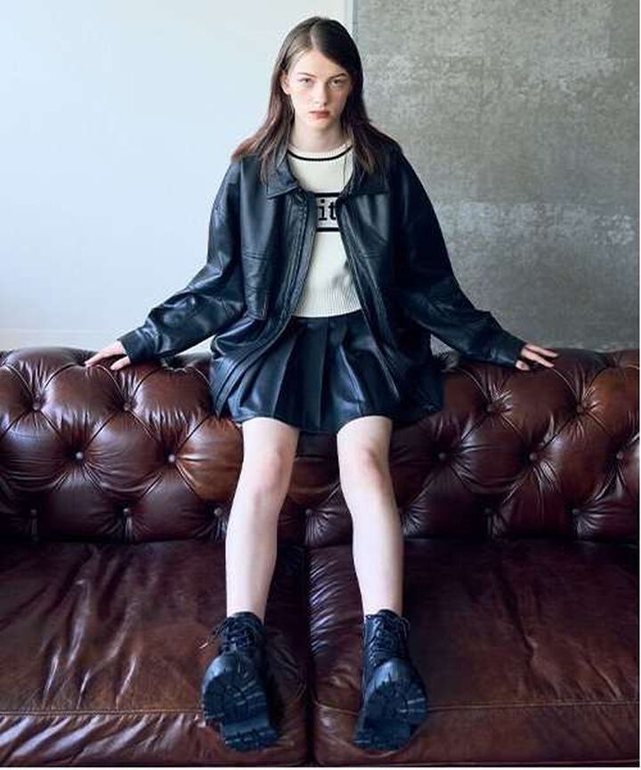 Faux Leather Pleated Skirt,Ivory, medium image number 1