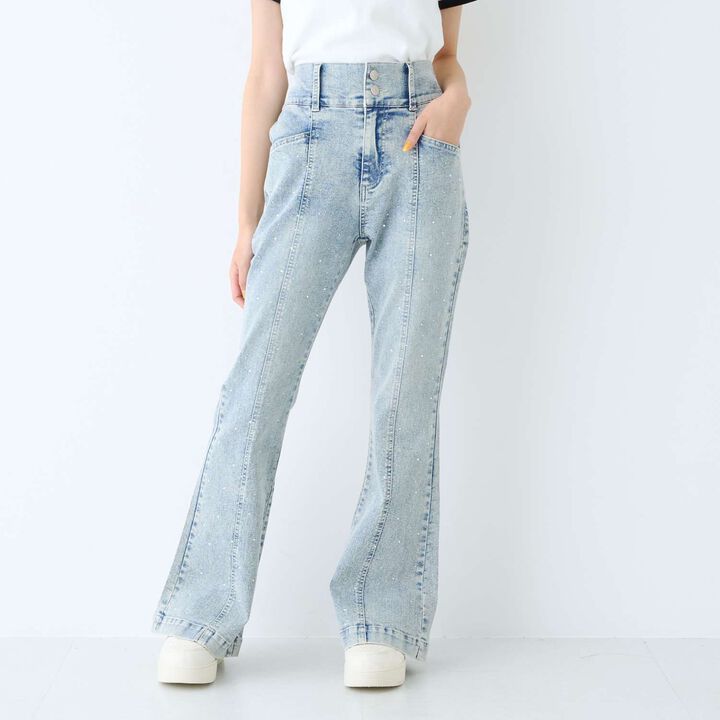[Stretch] Sparkling Flare Denim Pants,Blue, medium image number 1