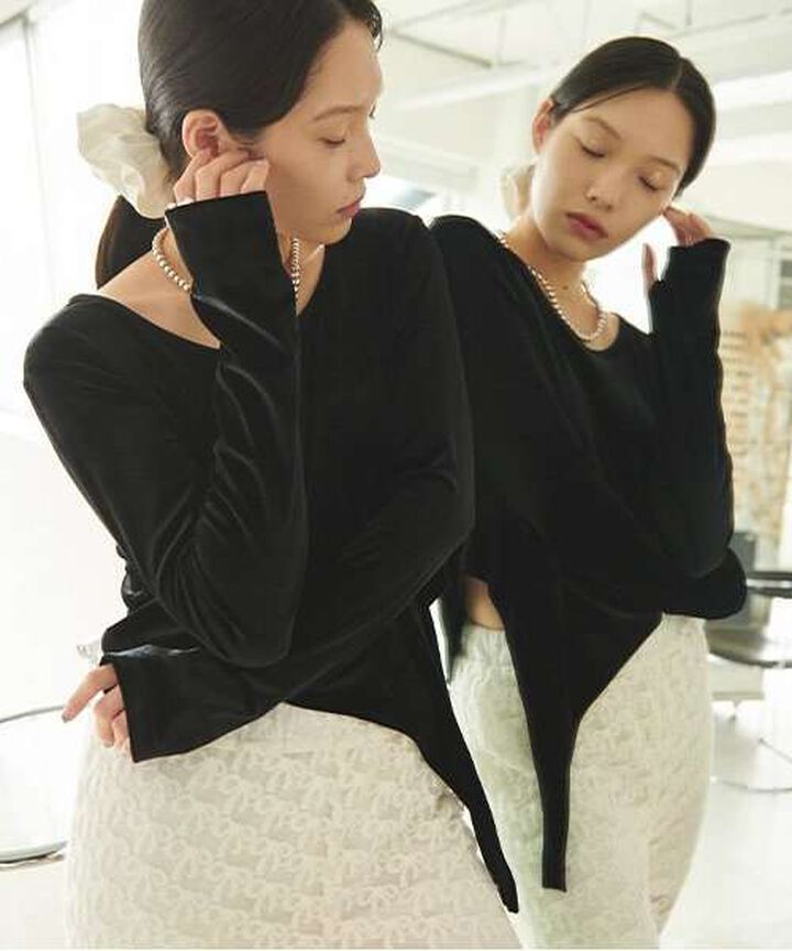 Velour Sequin Pullover,Blue gray, medium image number 16