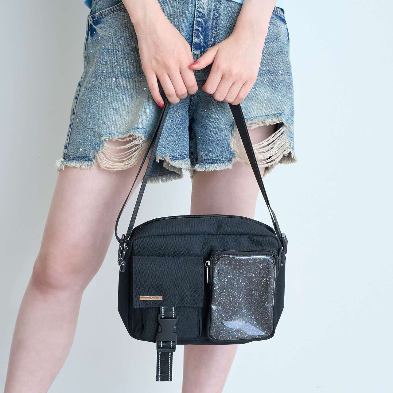[LTXC] Clear Lame Pocket Shoulder Bag,Black, large image number 0