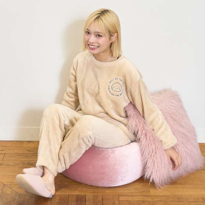 Warm Animal Circle Embroidered Loungewear & Pajama Pants Set,Beige, medium image number 2