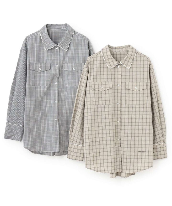 Checkered Shirt with Logo Plate [Korean Fashion],Gray, medium image number 16