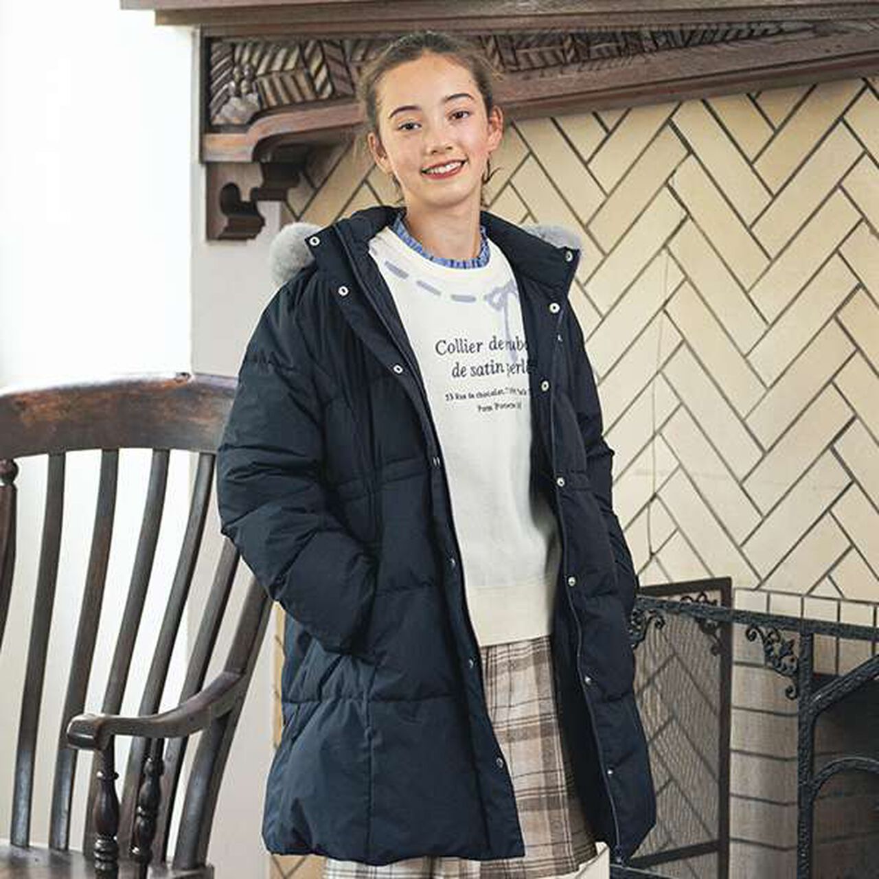 Water-Repellent, Machine Washable A-Line Down Coat,Navy, large image number 0