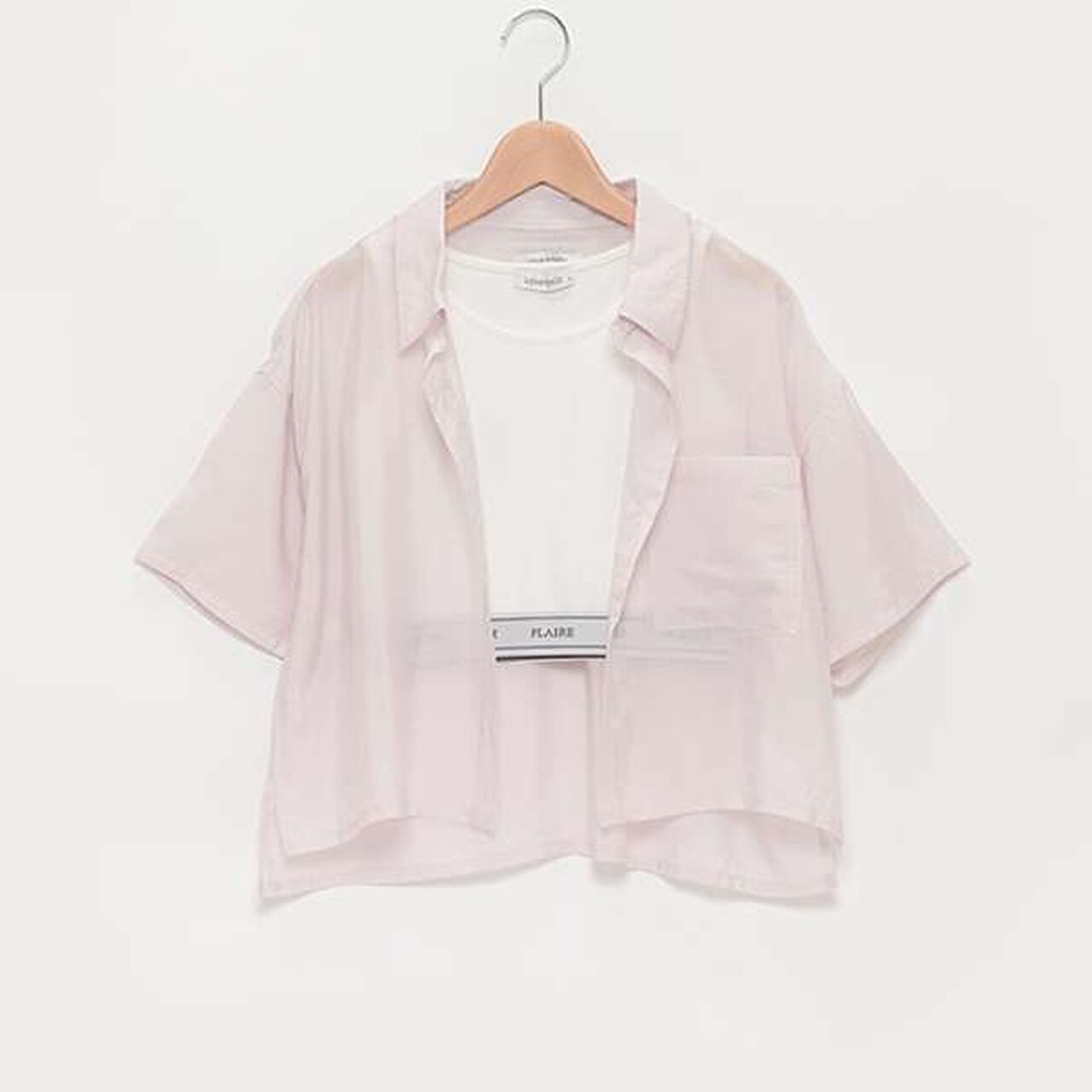 Short-Sleeve Sheer Shirt with Inner Lining,Off white, large image number 5