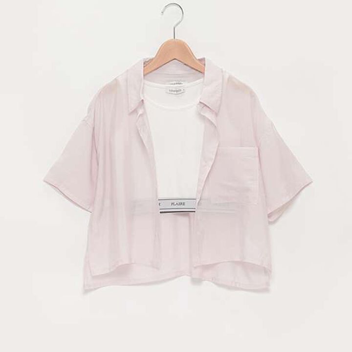 Short-Sleeve Sheer Shirt with Inner Lining,Off white, medium image number 5