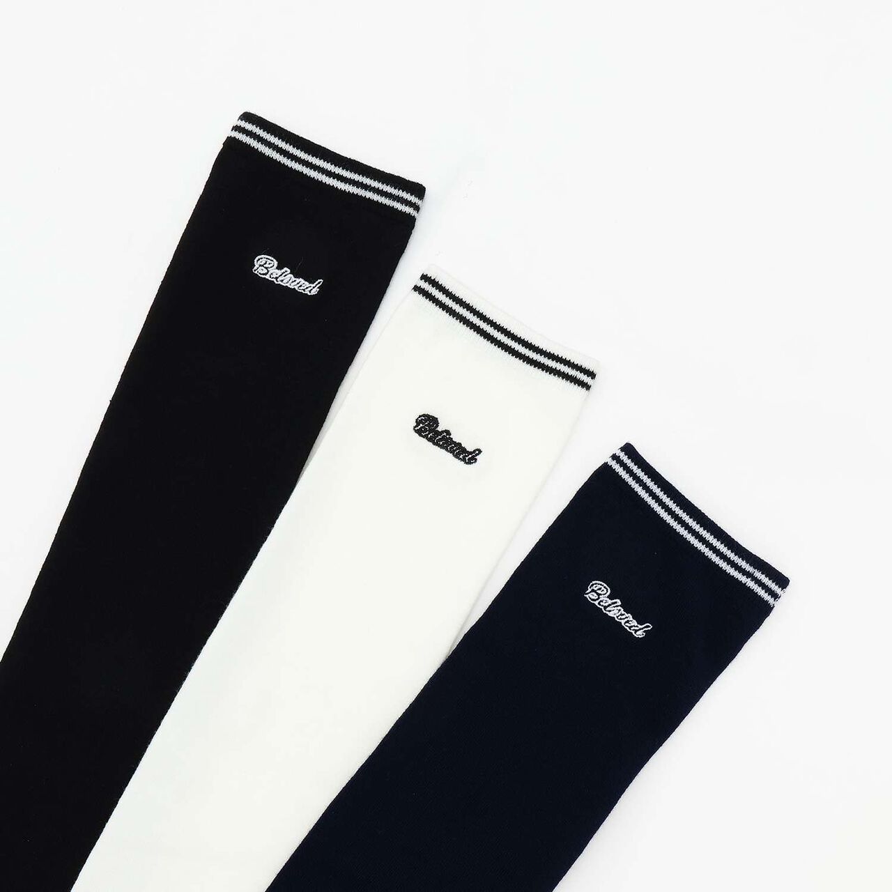 Line Logo Embroidered Knee-High Socks,Off white, large image number 4