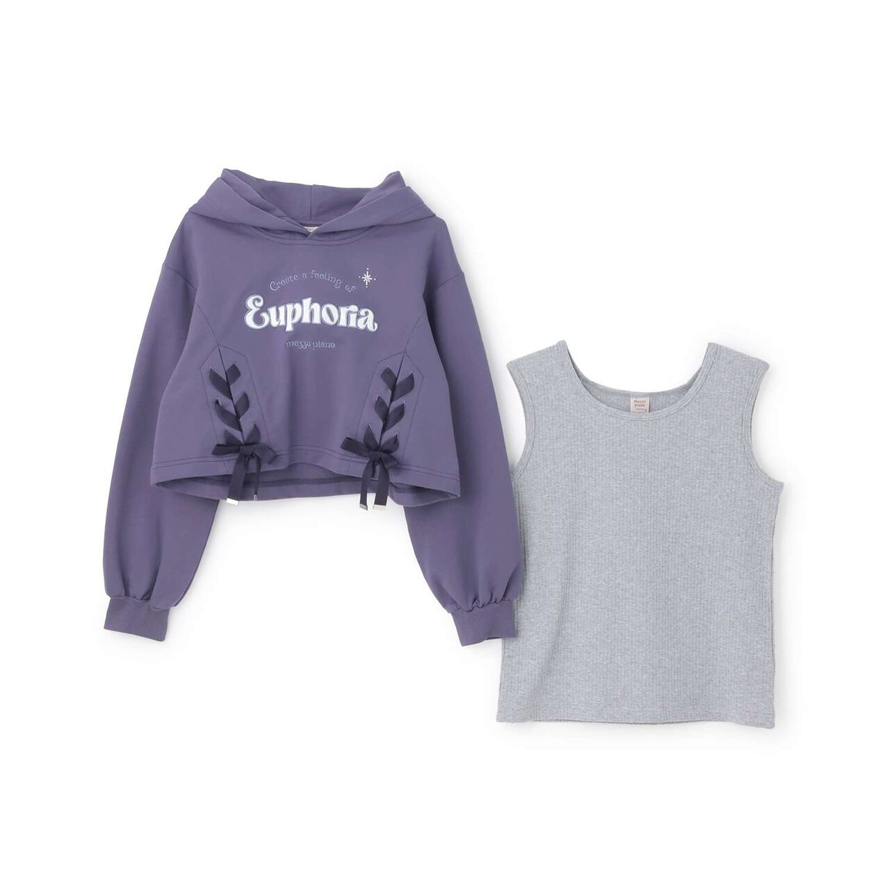 Lace-up Short Parka & Tank Top Set,Navy, large image number 2