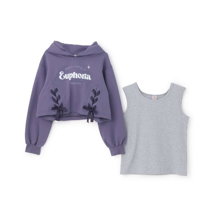 Lace-up Short Parka & Tank Top Set,Navy, medium image number 2