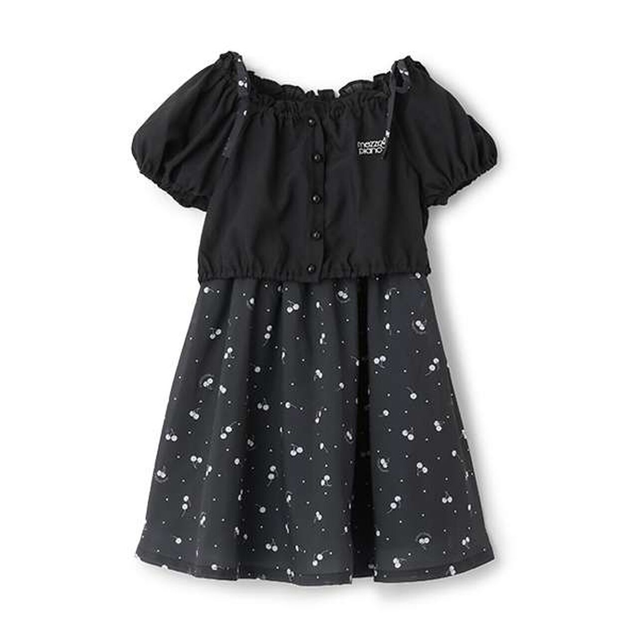 Blouse & Cherry Pattern Camisole One-Piece Dress Set,Black, large image number 14