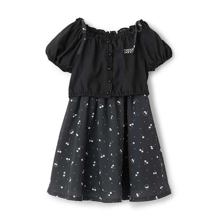 Blouse & Cherry Pattern Camisole One-Piece Dress Set,Black, medium image number 14