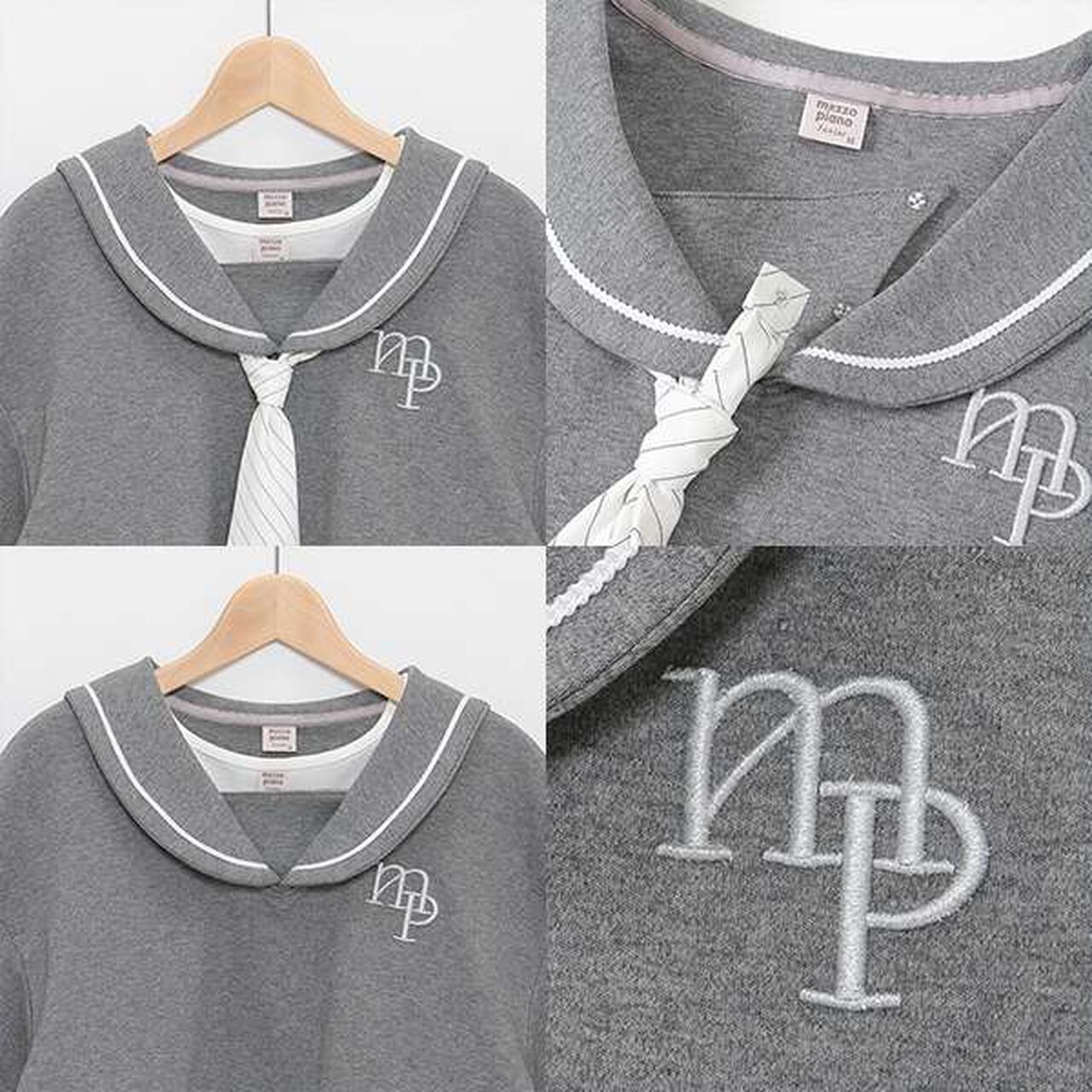 Short-Length Sailor Long-Sleeve Shirt & Tank Top Set,Sax blue, large image number 7