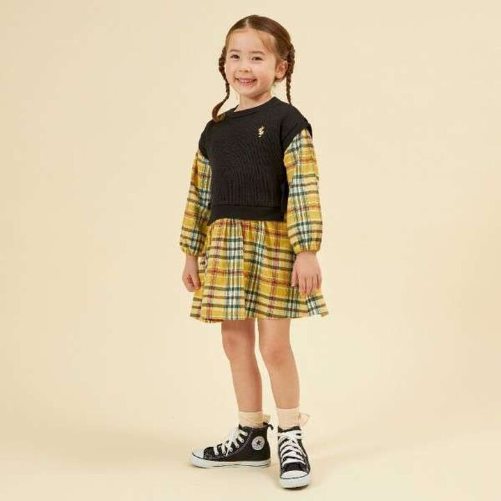 KP Layered Check One-Piece Dress [90-160],Black, medium image number 5