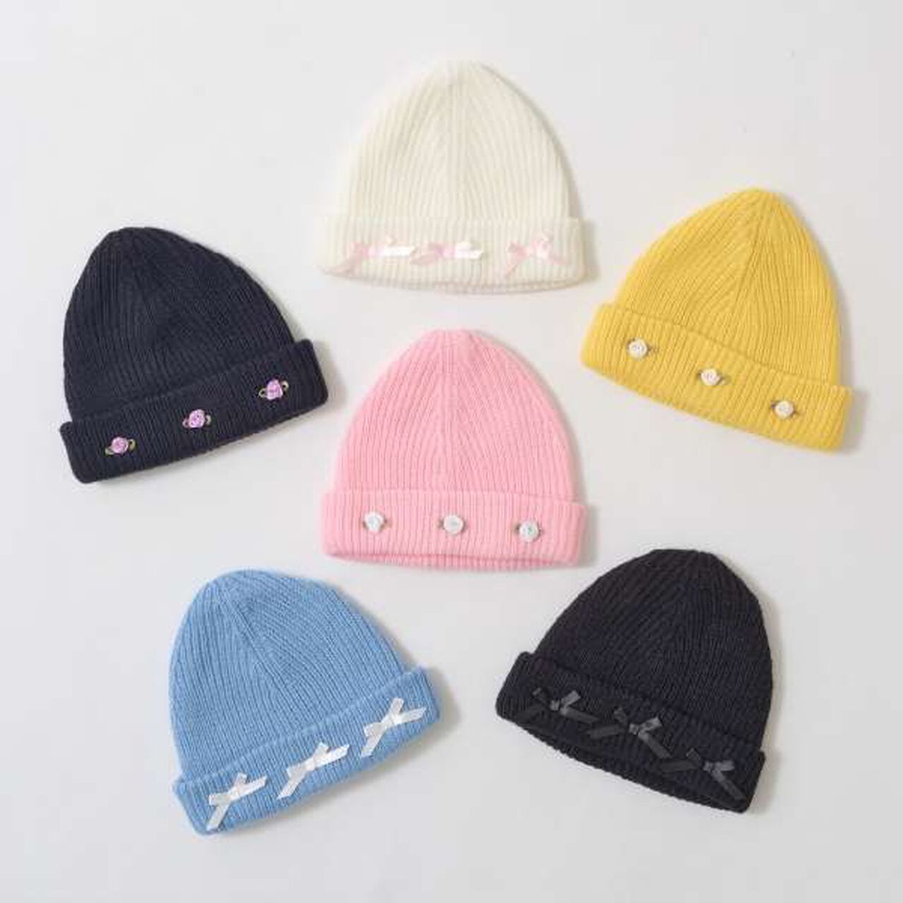 Ribbon Flower Assortment Knit Cap,Sax blue, large image number 1