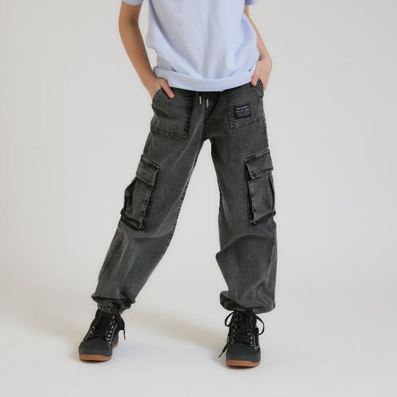 Cool Touch Denim Cargo Pants,Gray, large image number 0